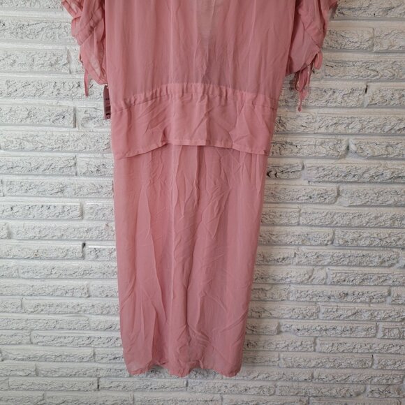 Time Tru Womens Top L XL Tied Sleeve Open Overlay Pink Chiffon Sheer PIN18E - Picture 9 of 12